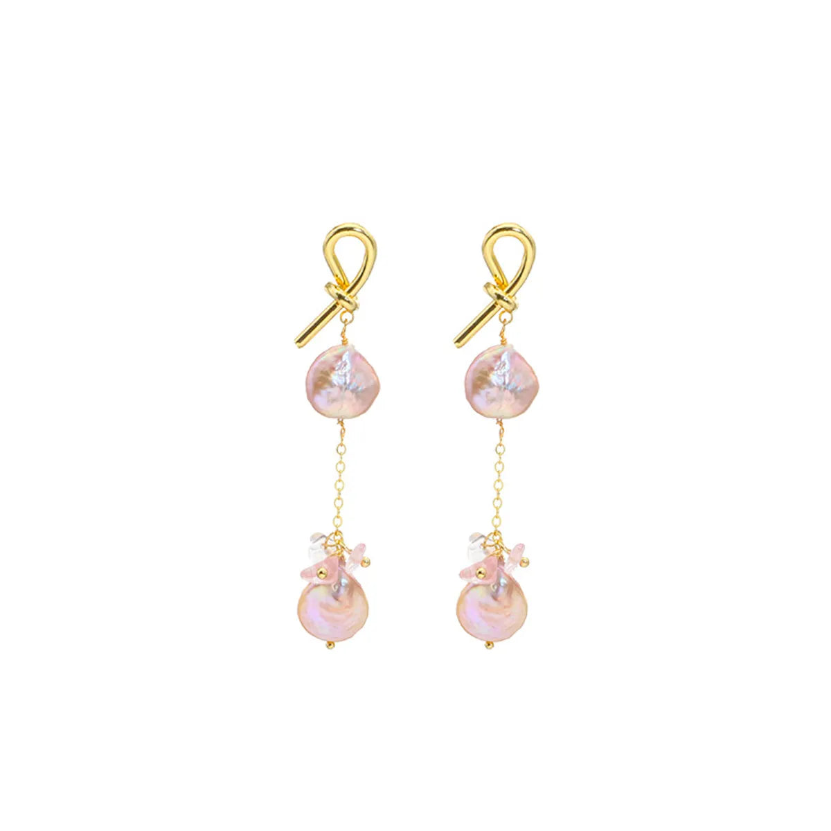 1 Pair Original Design Geometric Plating Freshwater Pearl Mixed Materials 18k Gold Plated Drop Earrings