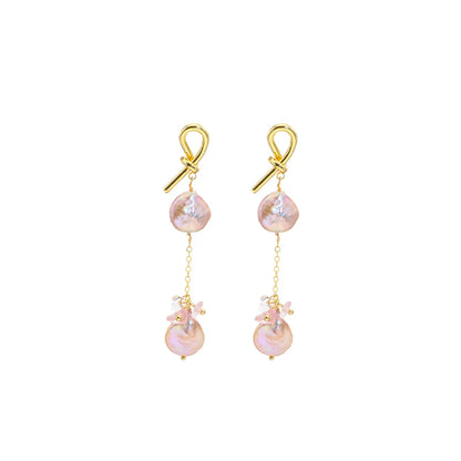 1 Pair Original Design Geometric Plating Freshwater Pearl Mixed Materials 18k Gold Plated Drop Earrings