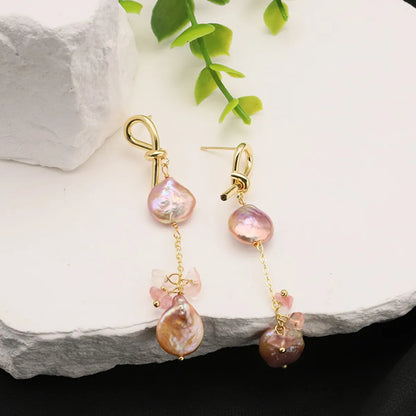 1 Pair Original Design Geometric Plating Freshwater Pearl Mixed Materials 18k Gold Plated Drop Earrings