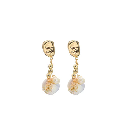 1 Pair Original Design Geometric Plating Freshwater Pearl Mixed Materials 18k Gold Plated Drop Earrings