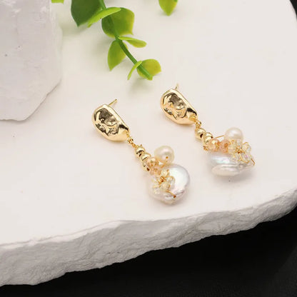 1 Pair Original Design Geometric Plating Freshwater Pearl Mixed Materials 18k Gold Plated Drop Earrings