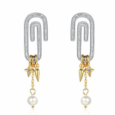 1 Pair Original Design Geometric Plating Pleated Sterling Silver 24k Gold Plated White Gold Plated Drop Earrings