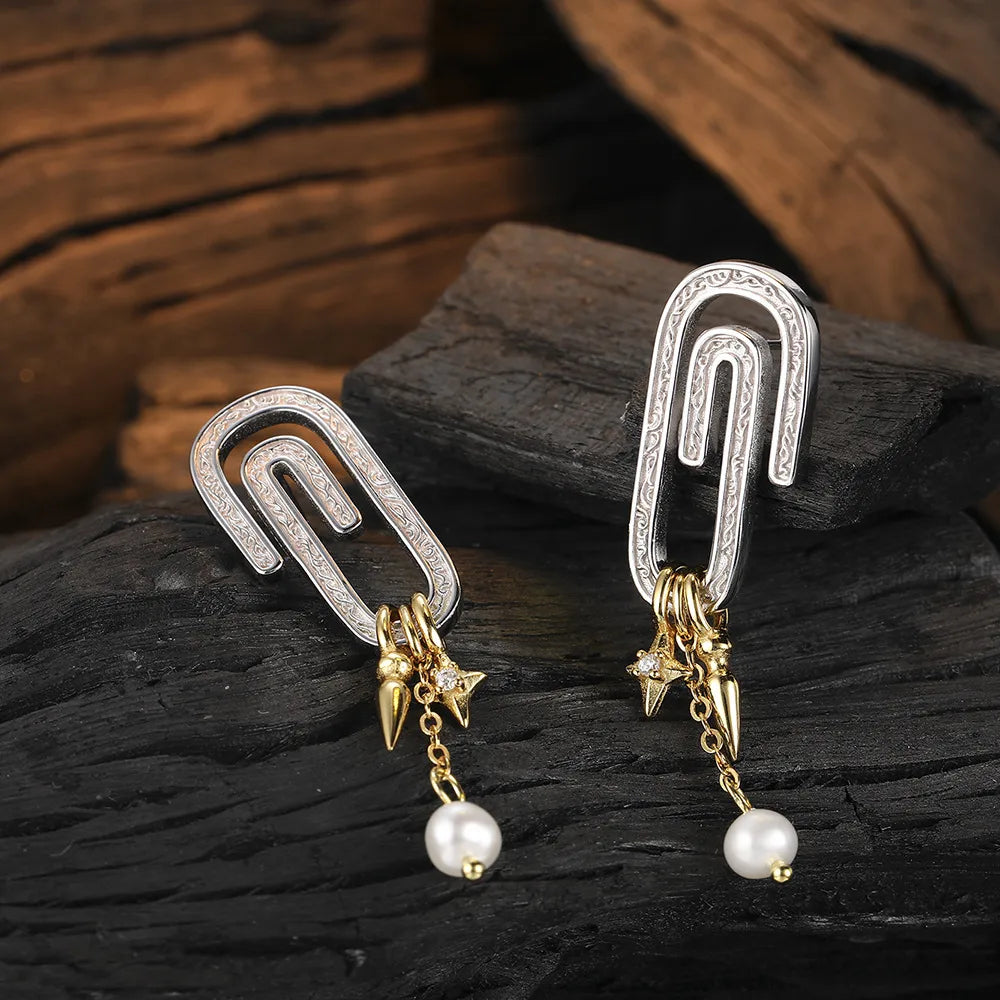 1 Pair Original Design Geometric Plating Pleated Sterling Silver 24k Gold Plated White Gold Plated Drop Earrings