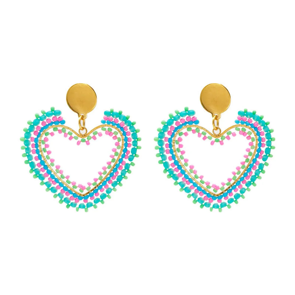 1 Pair Original Design Heart Shape Glass Seed Bead Drop Earrings