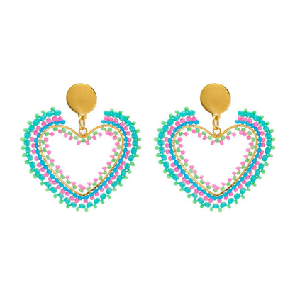 1 Pair Original Design Heart Shape Glass Seed Bead Drop Earrings