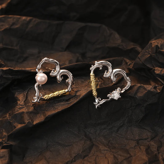 1 Pair Original Design Heart Shape Plating Inlay Sterling Silver Freshwater Pearl Zircon 24k Gold Plated White Gold Plated Ear Studs