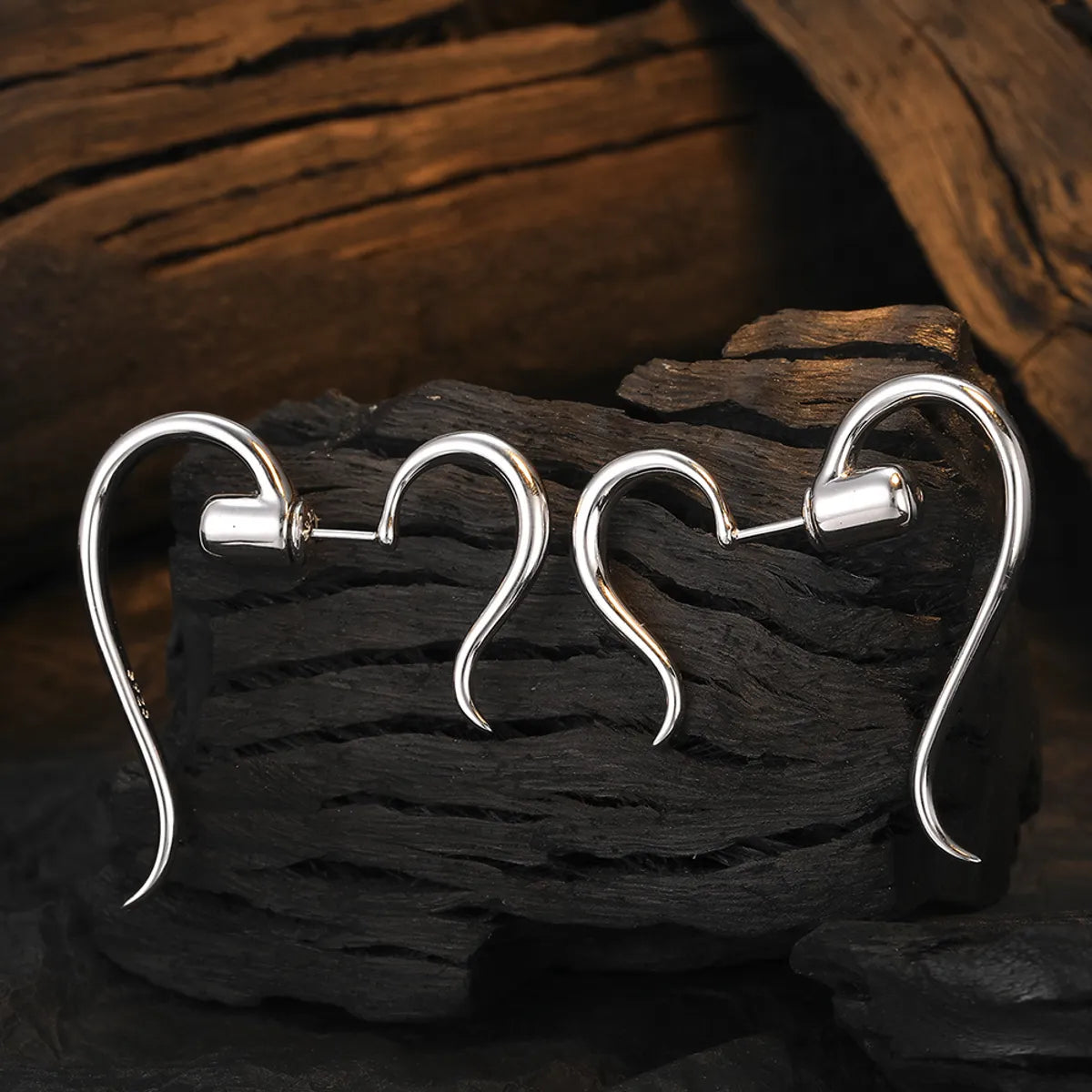 1 Pair Original Design Heart Shape Plating Sterling Silver White Gold Plated Ear Studs