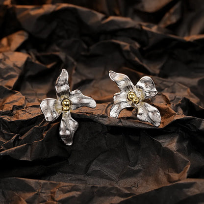 1 Pair Original Design Leaf Flower Plating Sterling Silver 24k Gold Plated White Gold Plated Ear Studs