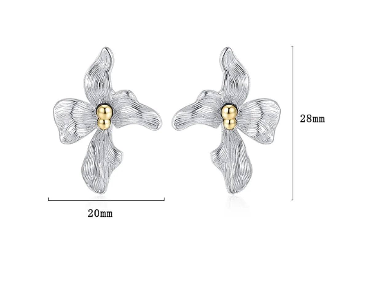 1 Pair Original Design Leaf Flower Plating Sterling Silver 24k Gold Plated White Gold Plated Ear Studs