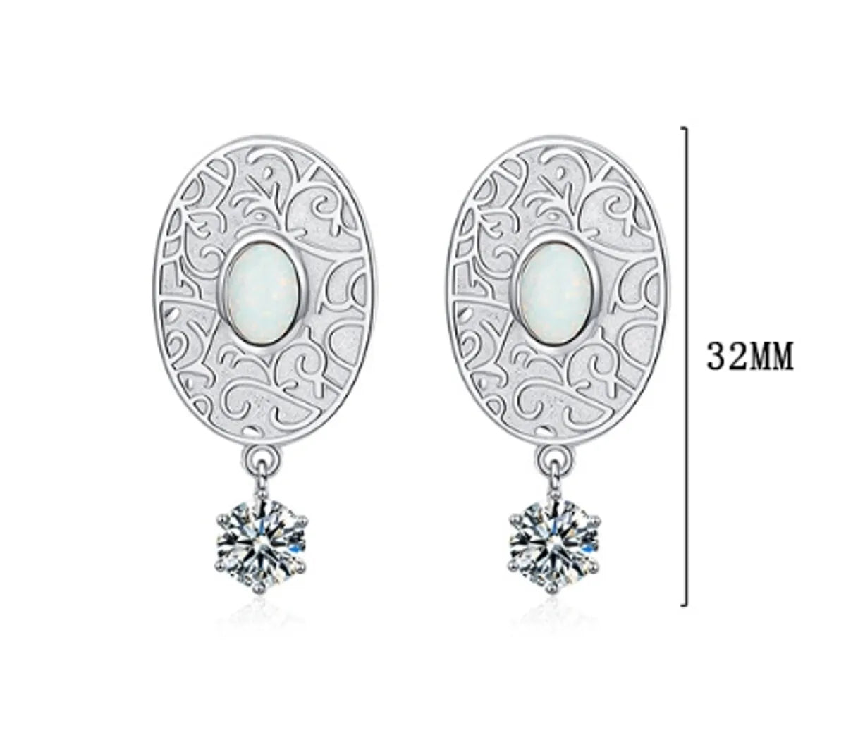 1 Pair Original Design Oval Plating Inlay Sterling Silver Artificial Gemstones Zircon White Gold Plated Drop Earrings