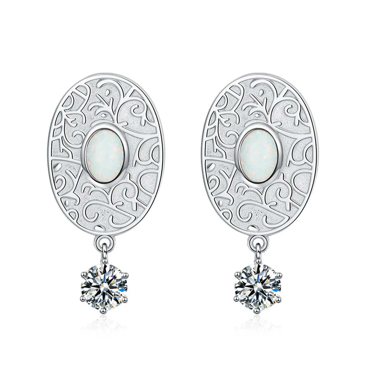 1 Pair Original Design Oval Plating Inlay Sterling Silver Artificial Gemstones Zircon White Gold Plated Drop Earrings