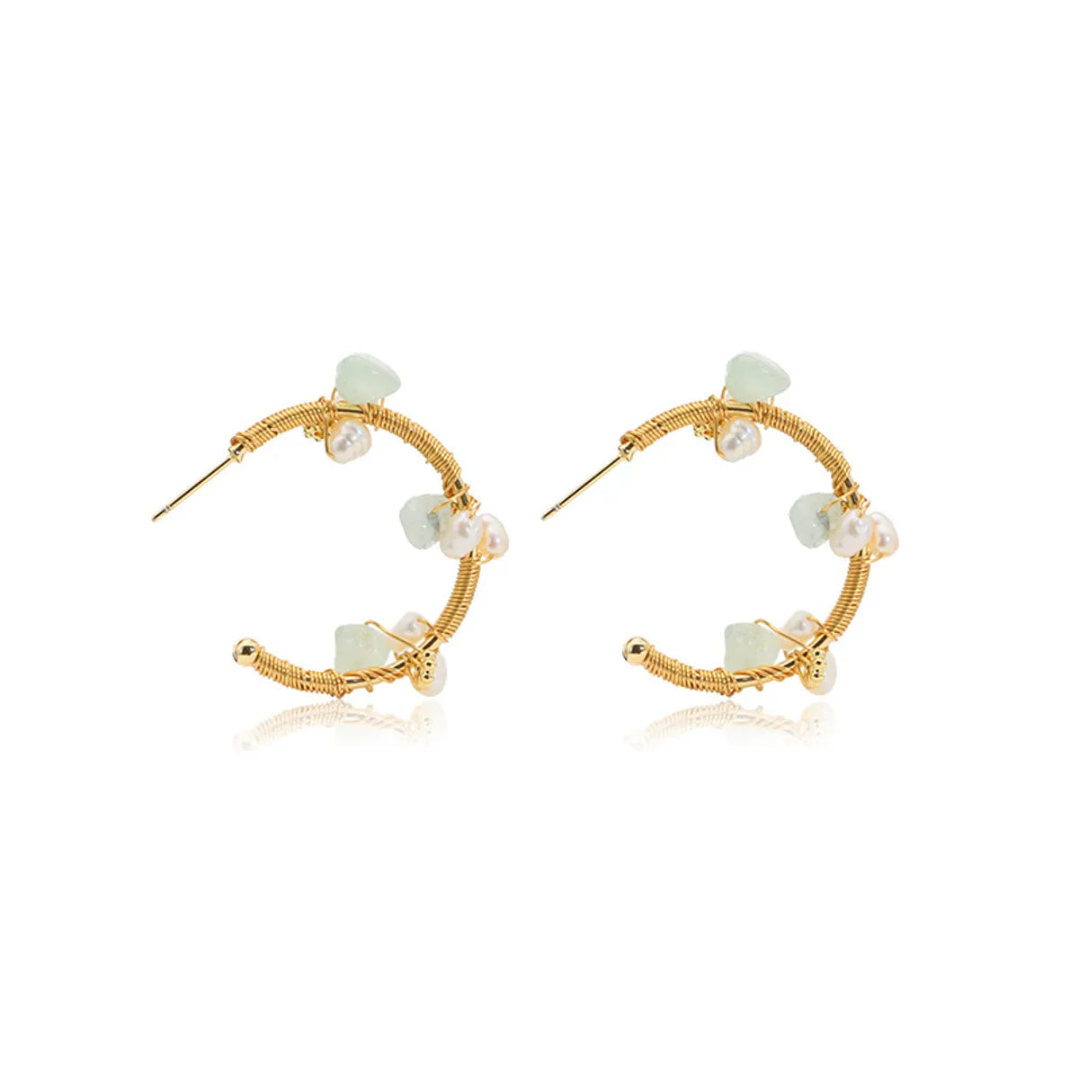 1 Pair Original Design Round Plating Freshwater Pearl Mixed Materials 18k Gold Plated Earrings