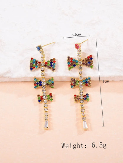 1 Pair Original Design Shiny Bow Knot Inlay Zircon Zircon Drop Earrings