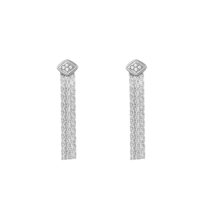 1 Pair Original Design Simple Style Geometric Tassel Inlay Titanium Steel Zircon Drop Earrings