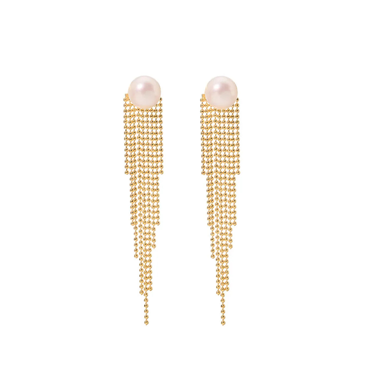 1 Pair Original Design Tassel Plating Inlay Sterling Silver Pearl 18k Gold Plated Drop Earrings