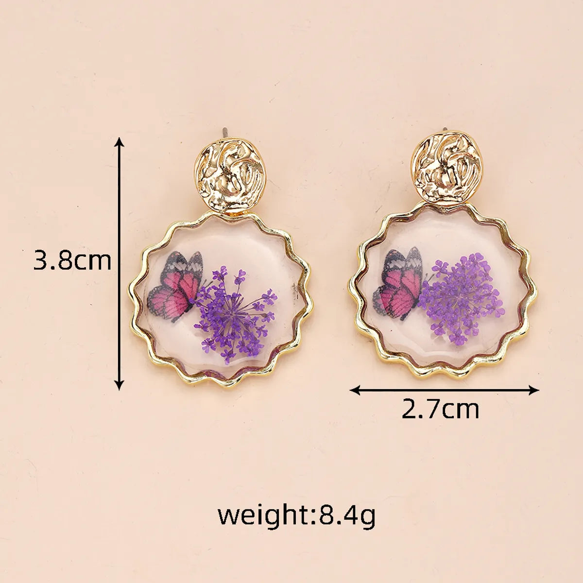 1 Pair Pastoral Classic Style Flower Butterfly Epoxy Alloy Dried Flower Resin Drop Earrings