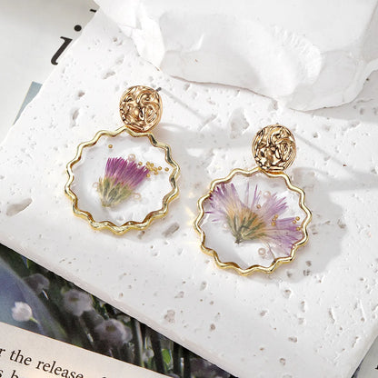 1 Pair Pastoral Classic Style Flower Butterfly Epoxy Alloy Dried Flower Resin Drop Earrings