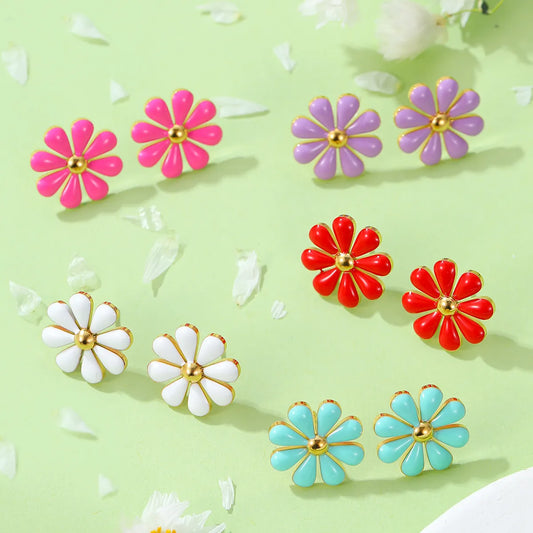 1 Pair Pastoral Daisy 304 Stainless Steel Ear Studs