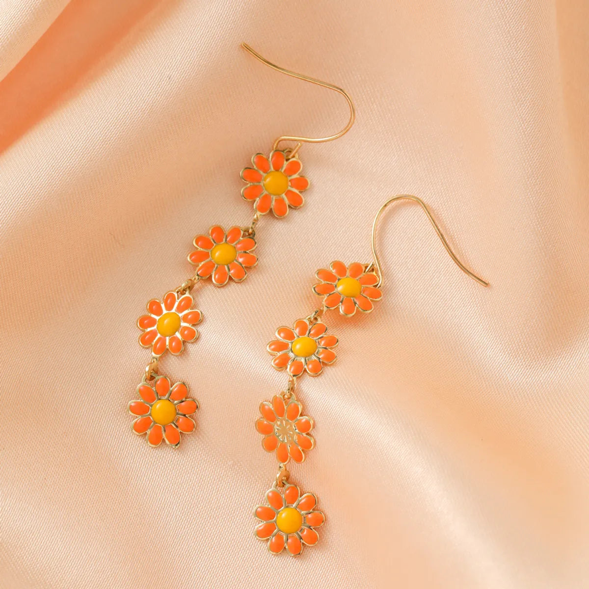 1 Pair Pastoral Daisy Copper Gold Plated Dangling Earrings