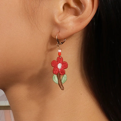 1 Pair Pastoral Flower Cloth Drop Earrings