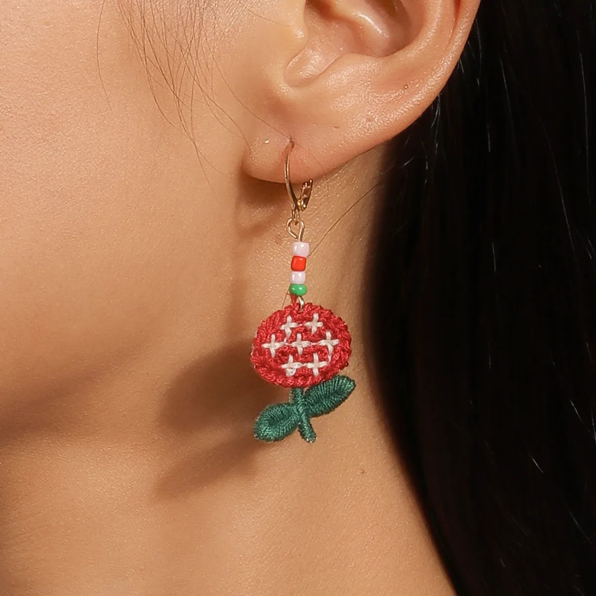 1 Pair Pastoral Flower Cloth Drop Earrings