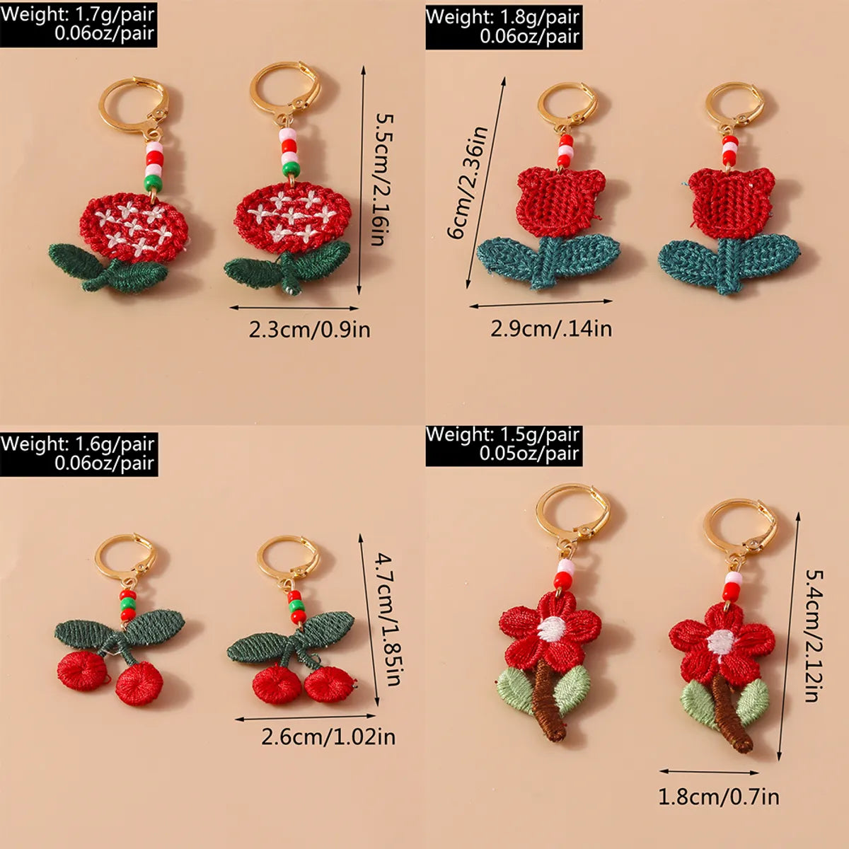 1 Pair Pastoral Flower Cloth Drop Earrings