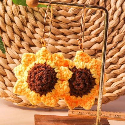 1 Pair Pastoral Flower Patchwork Knit Zinc Alloy Drop Earrings