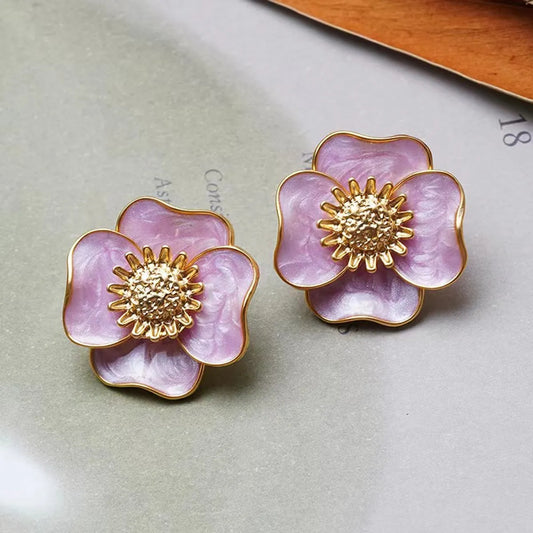 1 Pair Pastoral Flower Plating Alloy Ear Studs