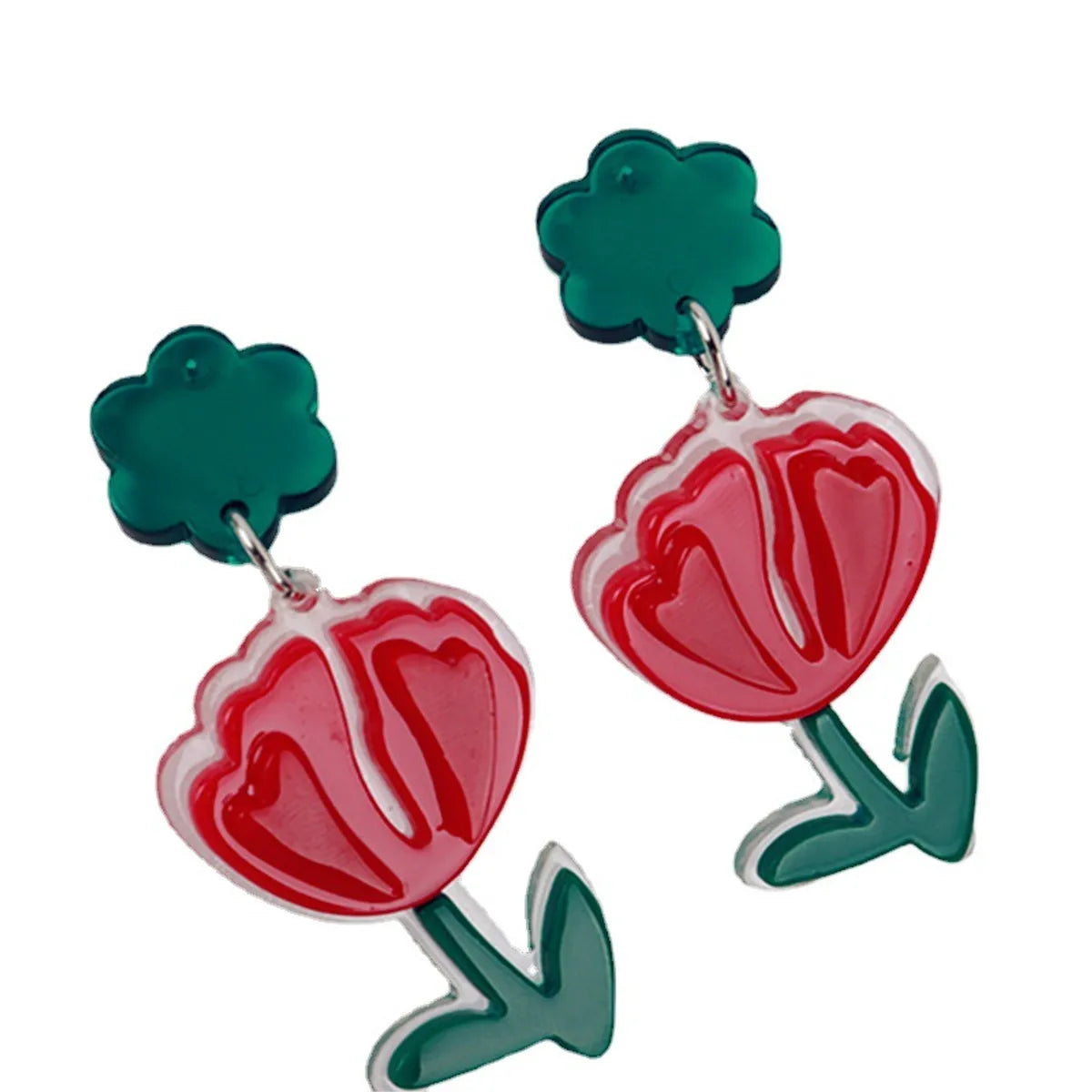 1 Pair Pastoral Flower Printing Arylic Drop Earrings