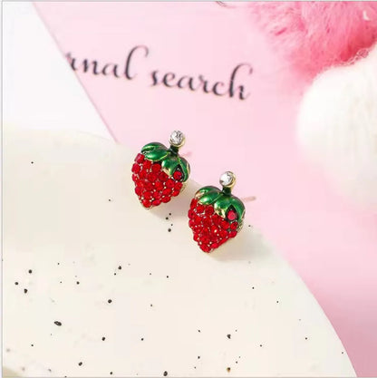 1 Pair Pastoral Fruit Inlay Zinc Alloy Rhinestones Ear Studs