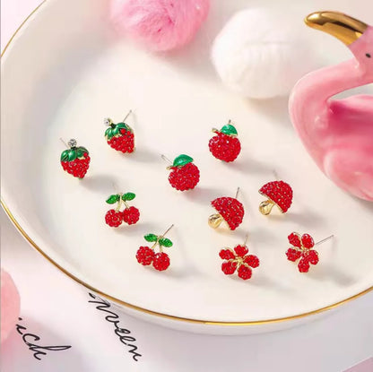 1 Pair Pastoral Fruit Inlay Zinc Alloy Rhinestones Ear Studs