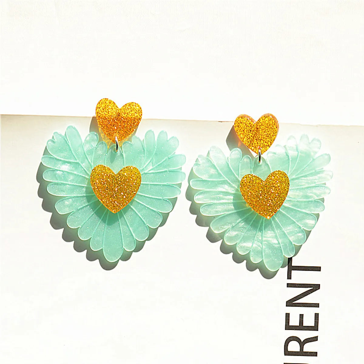 1 Pair Pastoral Heart Shape Arylic Patchwork Women'S Drop Earrings