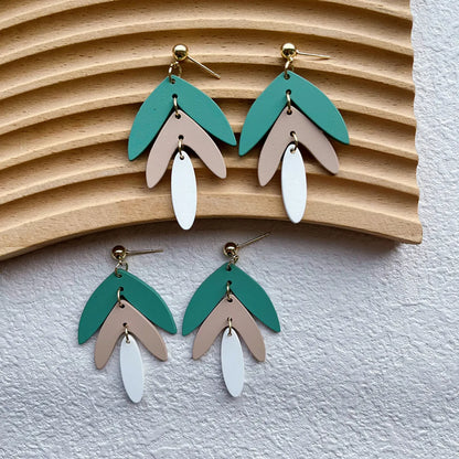 1 Pair Pastoral Leaf Arylic Drop Earrings