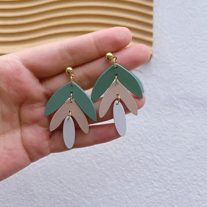 1 Pair Pastoral Leaf Arylic Drop Earrings