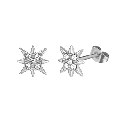 1 Pair Pastoral Leaf Inlay Titanium Steel Zircon Ear Studs