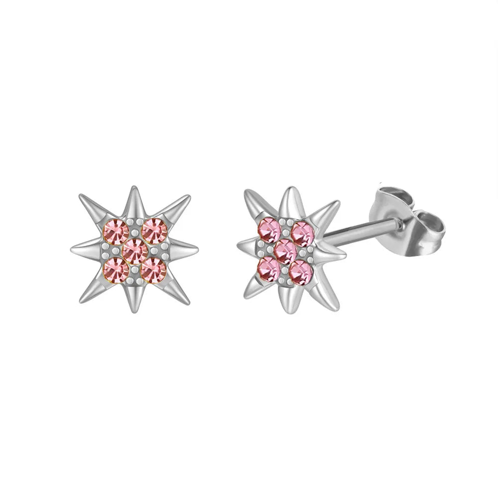 1 Pair Pastoral Leaf Inlay Titanium Steel Zircon Ear Studs