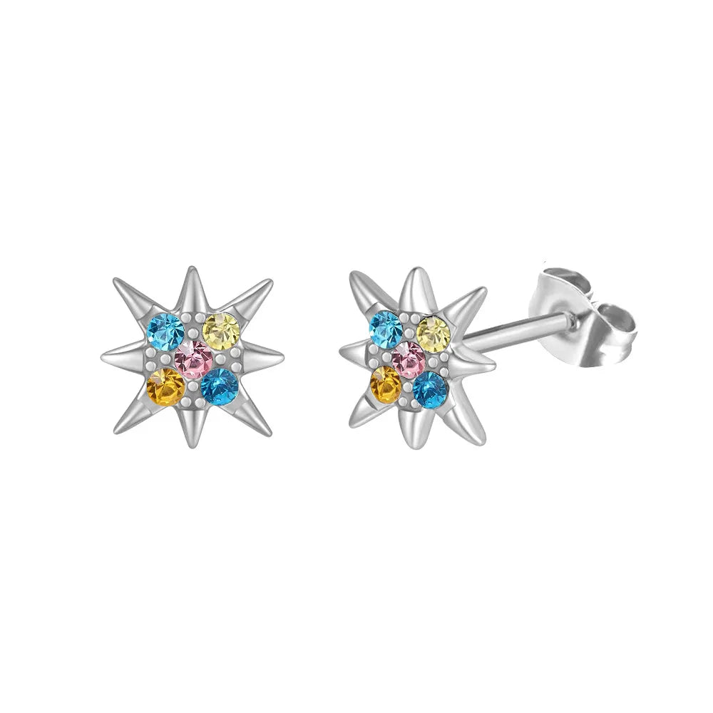 1 Pair Pastoral Leaf Inlay Titanium Steel Zircon Ear Studs