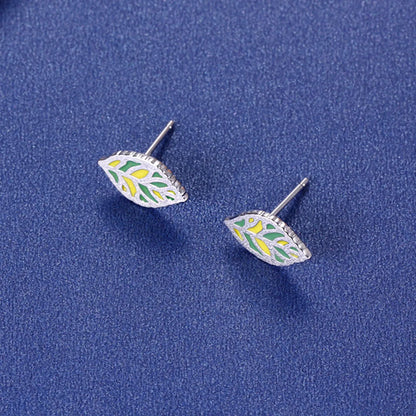 1 Pair Pastoral Leaf Sterling Silver Ear Studs