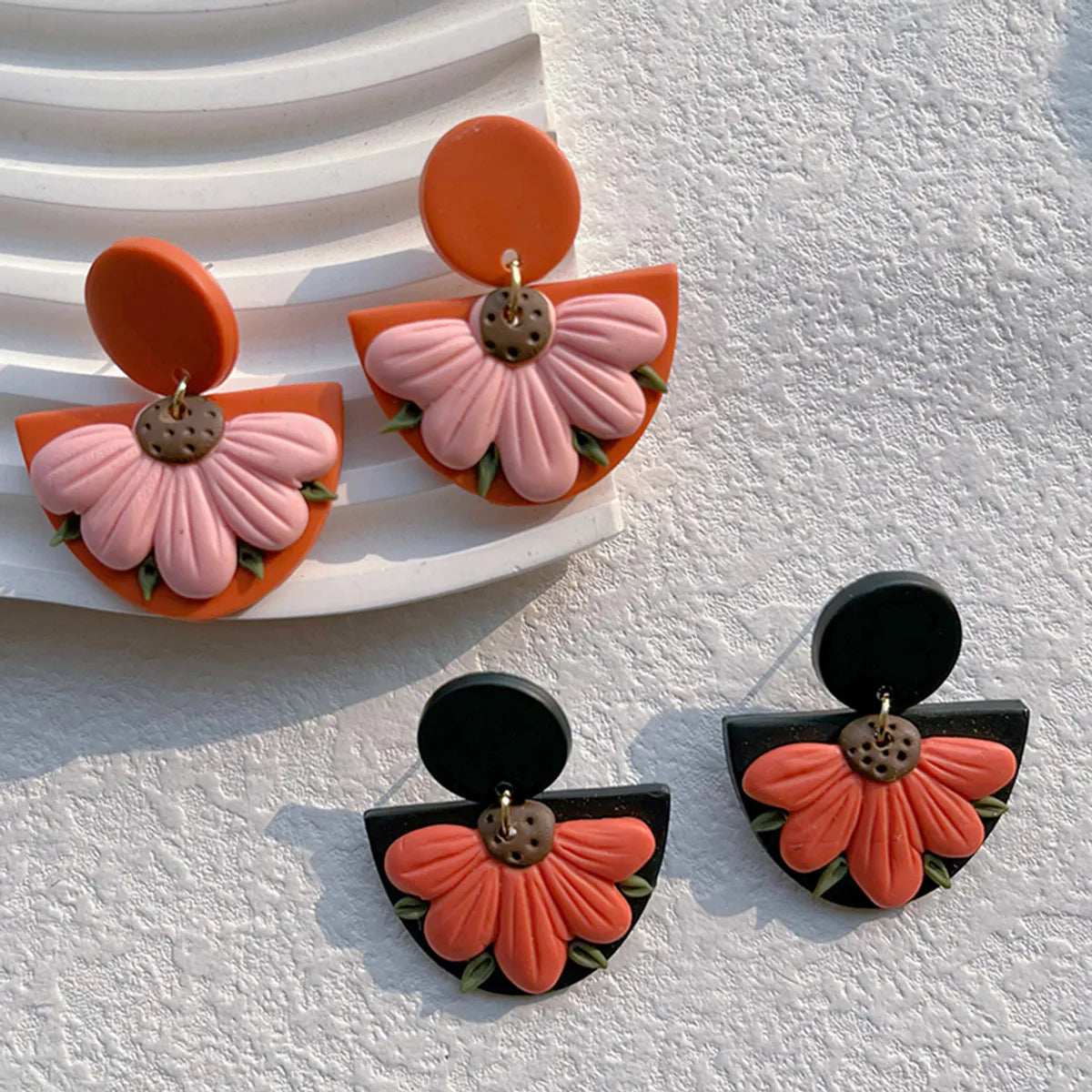 1 Pair Pastoral Rose Flower Handmade Plating Soft Clay 14k Gold Plated Drop Earrings