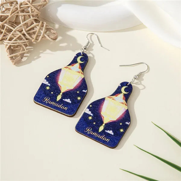 1 Pair Pastoral Simple Style Star Moon Lantern Wood Drop Earrings