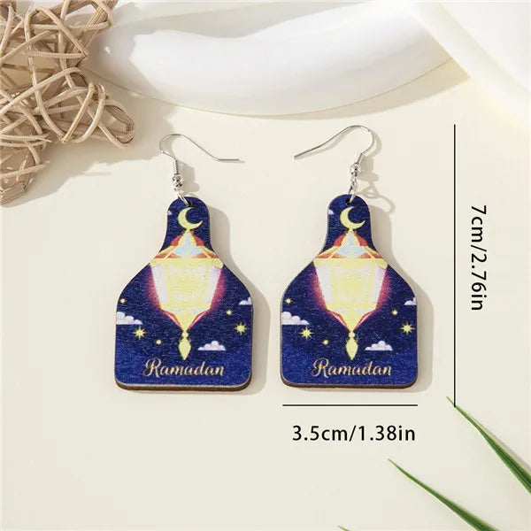 1 Pair Pastoral Simple Style Star Moon Lantern Wood Drop Earrings