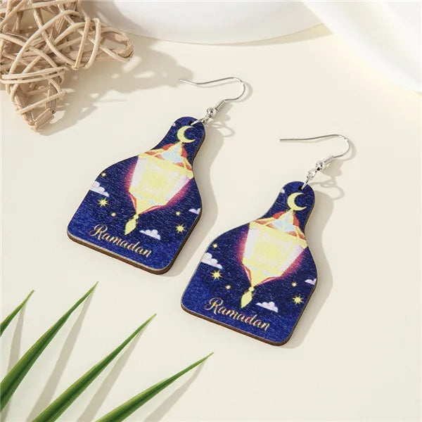 1 Pair Pastoral Simple Style Star Moon Lantern Wood Drop Earrings