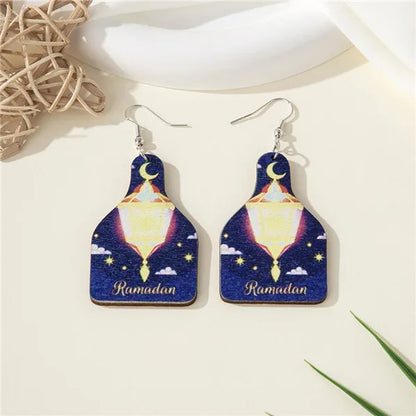 1 Pair Pastoral Simple Style Star Moon Lantern Wood Drop Earrings