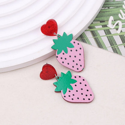 1 Pair Pastoral Strawberry Arylic Drop Earrings