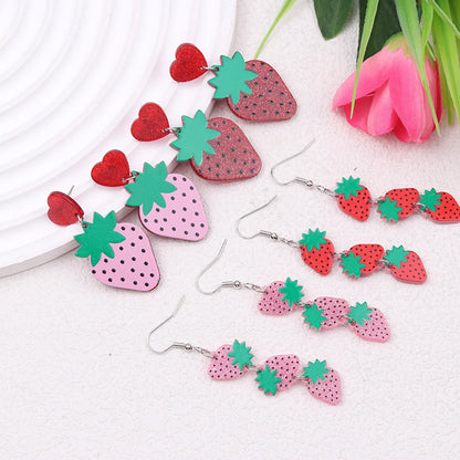 1 Pair Pastoral Strawberry Arylic Drop Earrings