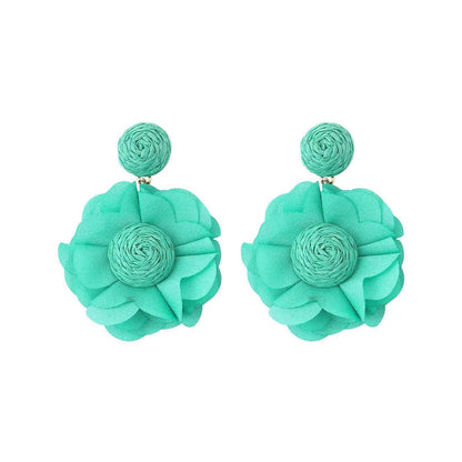 1 Pair Pastoral Streetwear Flower Cloth Raffia Drop Earrings