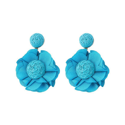 1 Pair Pastoral Streetwear Flower Cloth Raffia Drop Earrings