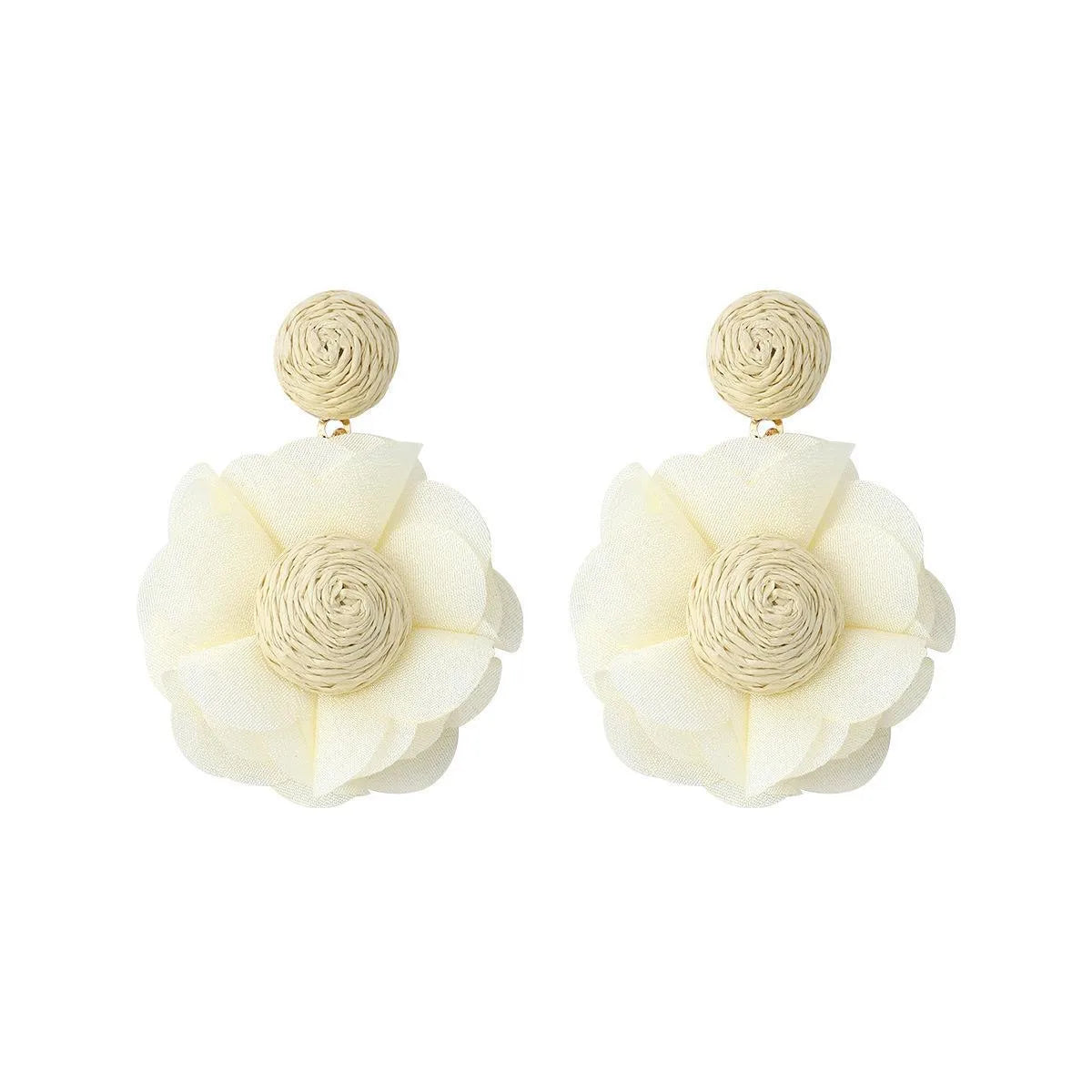 1 Pair Pastoral Streetwear Flower Cloth Raffia Drop Earrings