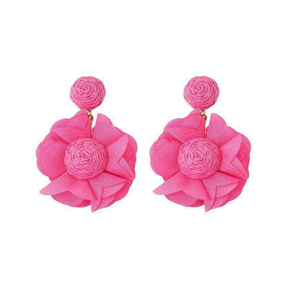 1 Pair Pastoral Streetwear Flower Cloth Raffia Drop Earrings