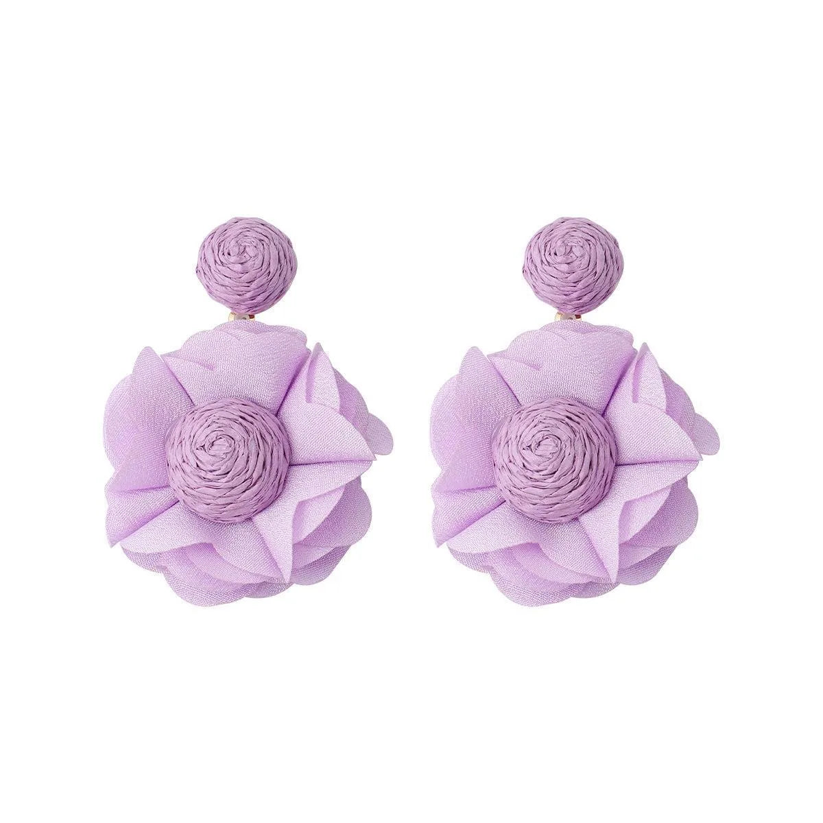 1 Pair Pastoral Streetwear Flower Cloth Raffia Drop Earrings